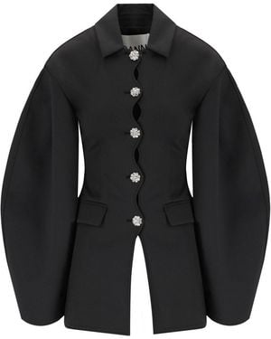 Ganni Single-Breasted Scuba Blazer - Black