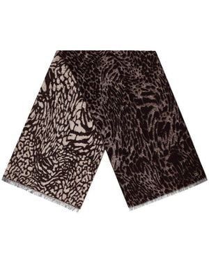 Twinset Burgundy Scarf With Animal Print - White
