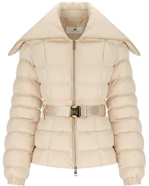 Elisabetta Franchi Piumino Con Cintura Panna - Neutro