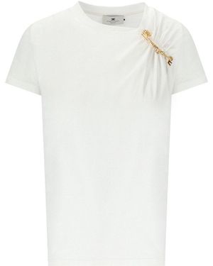 Elisabetta Franchi T-Shirt With Brooch - White
