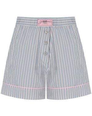 Ganni Soft Chambray Striped Shorts - Grey