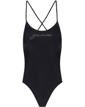 Ganni Traje de baño negro con logotipo