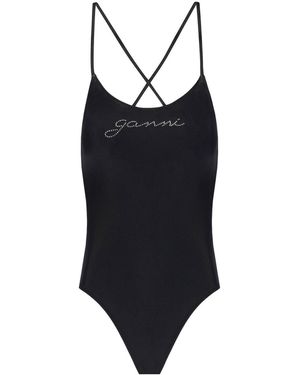 Ganni Black Badeanzug mit Logo - Schwarz