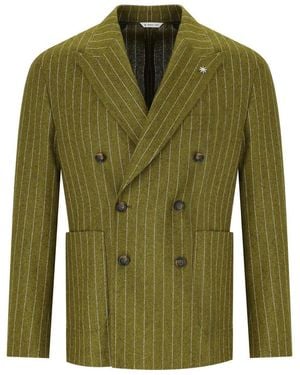 Manuel Ritz Pinstriped Double-Breasted Jacket - Green