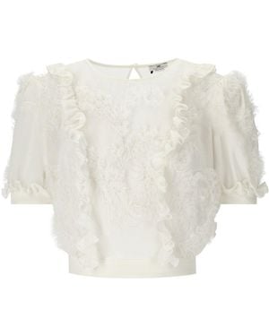 Elisabetta Franchi Ivory Ruffled Top - White