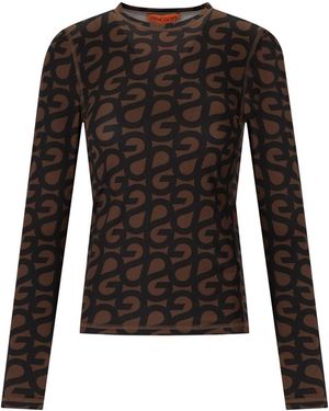 Stine Goya Braunes Monogramm Langarm T-Shirt - Schwarz