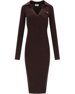 Elisabetta Franchi Knit Midi Dress - Brown
