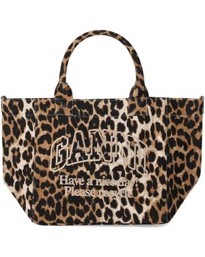 Ganni Leopard Print Small Shopping Bag - Black