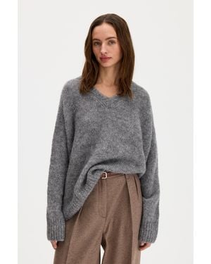 Filippa K Hairy Alpaca V-Neck Sweater - Grey