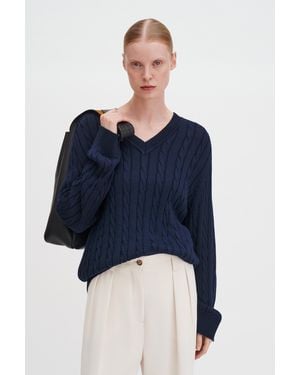 Filippa K Braided Cotton V-Neck Jumper - Blue