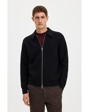 Filippa K Ribbed Wool Zip Cardigan - Black