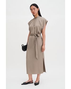 Filippa K Belted Stand Collar Dress - Natural
