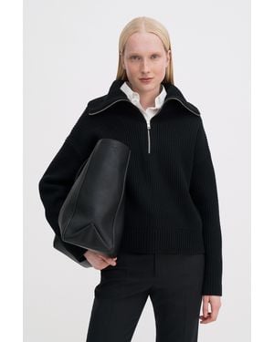 Filippa K Ribbed Wool Half Zip Jumper - Black