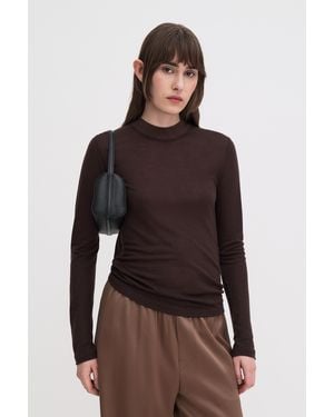 Filippa K Lyocell Cashmere Mock Neck Top - Brown