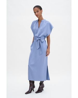 Filippa K Belted Stand Collar Dress - Blue