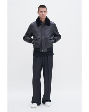 Filippa K Leather Aviator Jacket - Blue