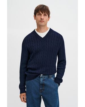Filippa K Braided Cotton V-Neck Jumper - Blue