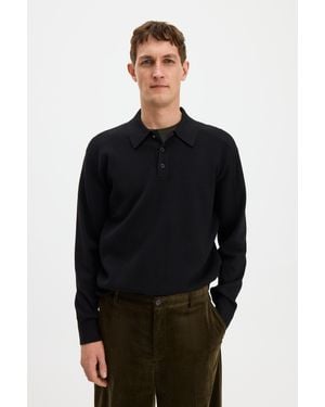Filippa K Textured Knit Polo Shirt - Black