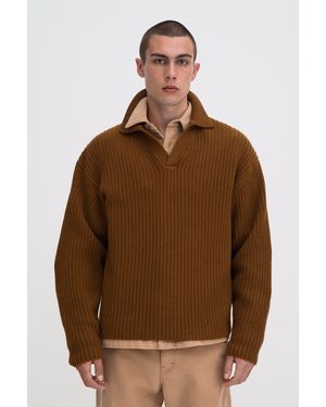 Filippa K Chunky Ribbed Wool Polo - Brown