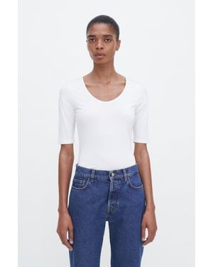 Filippa K Cotton Stretch Scoop Neck Top - White