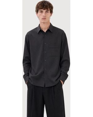 Filippa K Boxy Wool Twill Shirt - Black
