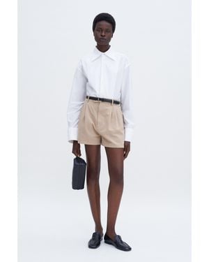 Filippa K High Waist Pleated Cotton Shor - White