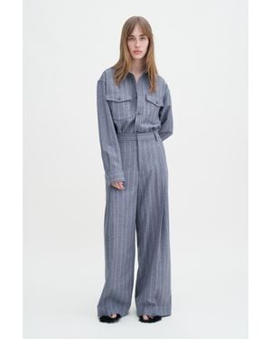 Filippa K Wide Pleated Striped Trousers - Blue