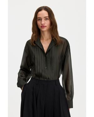 Filippa K Pleated Stand Collar Shirt - Black