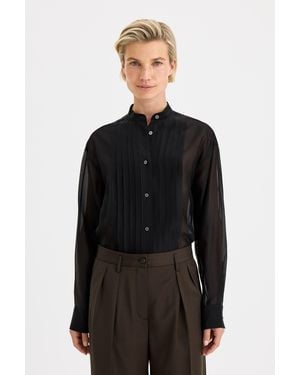 Filippa K Pleated Stand Collar Shirt - Black