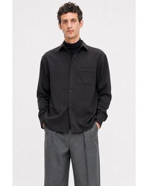 Filippa K Boxy Wool Twill Shirt - Black