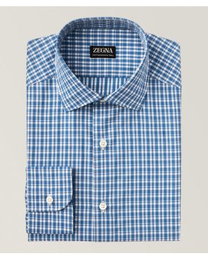 ZEGNA Checkered Centoquaranta Twill Sport Shirt - Blue