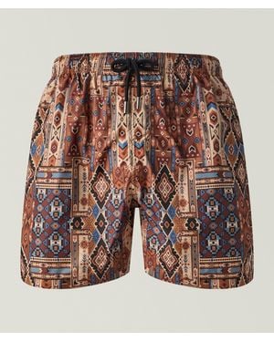 TOOCO Patchwork Printed Swim Shorts - Brown