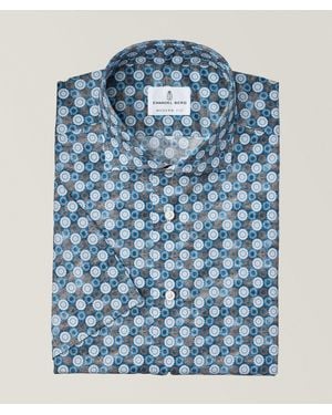 Emanuel Berg Byron Medallion Stretch Sport Shirt - Blue