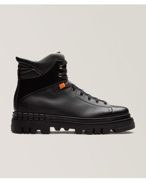 Santoni Leather Lace-Up & Zip Lug Boots - Black
