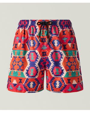 TOOCO Aztec Geometric Printed Swim Shorts - Red