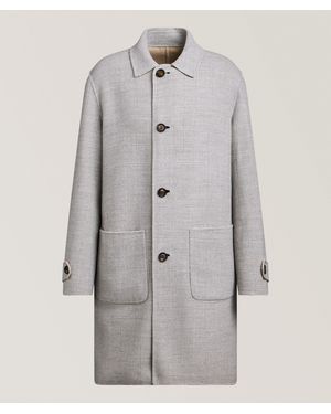 Eleventy Reversible Checked Wool Overcoat - Grey