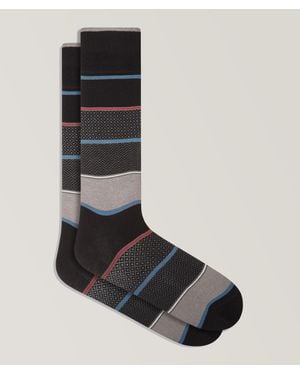 Bugatchi Striped Stretch-cotton Socks - Black