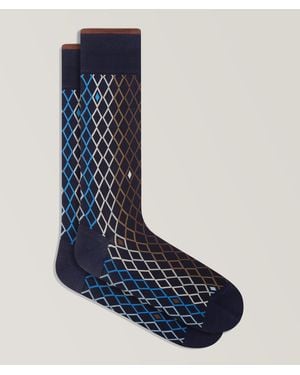 Bugatchi Diamond Pattern Stretch-cotton Socks - Blue