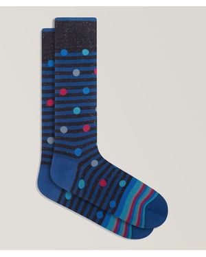 Bugatchi Polka Dot Striped Stretch-cotton Socks - Blue