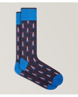 Bugatchi Electric Guitar Pattern Stretch-cotton Socks - Blue