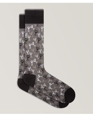 Bugatchi Martini Glass Print Stretch-cotton Socks - Black