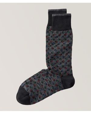 Bugatchi Geometric Cotton-blend Mid-calf Socks - Black