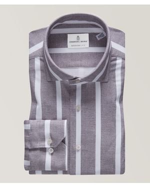 Emanuel Berg Striped Pattern Byron Modern 4-Flex Stretch-Cotton Knit Shirt - Purple