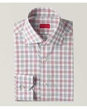 Isaia Mix Check Cotton Dress Shirt - Red