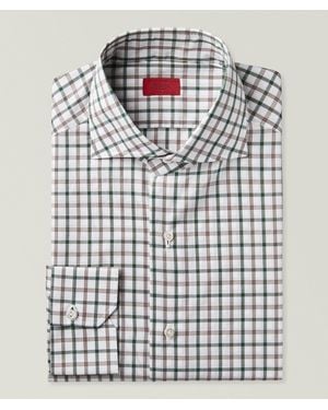 Isaia Mix Check Cotton Dress Shirt - Brown