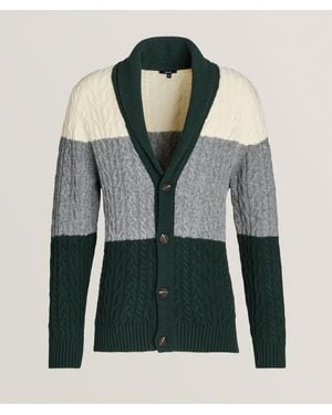 Benson Cable Knit Colourblock Wool-blend Cardigan - Green