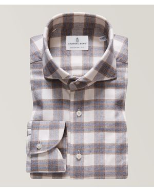 Emanuel Berg Checked Pattern Brushed Flannel Cotton Twill Casual Shirt - Grey