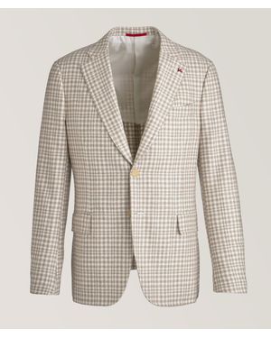 Isaia Capri Gingham Check Wool Sport Jacket - Natural