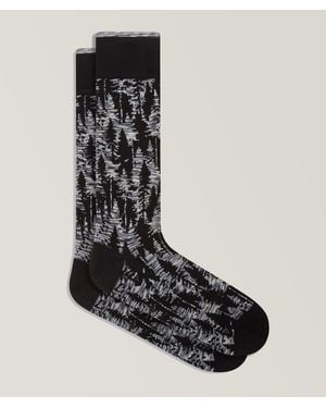 Bugatchi Forest Print Stretch-cotton Socks - Black