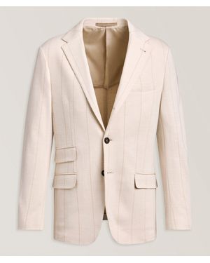 Eleventy Striped Wool-Cotton Sport Jacket - Natural